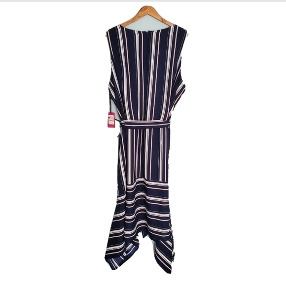 NWT Vince Camuto Navy Striped Asymmetrical Dress - Picture 3 of 5